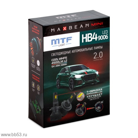 HB4 MTF Light MaxBeam mini 2.0 CANBUS комплект светодиодных ламп CSP 3570/6000K/12V/45W/4500Lm/2шт.