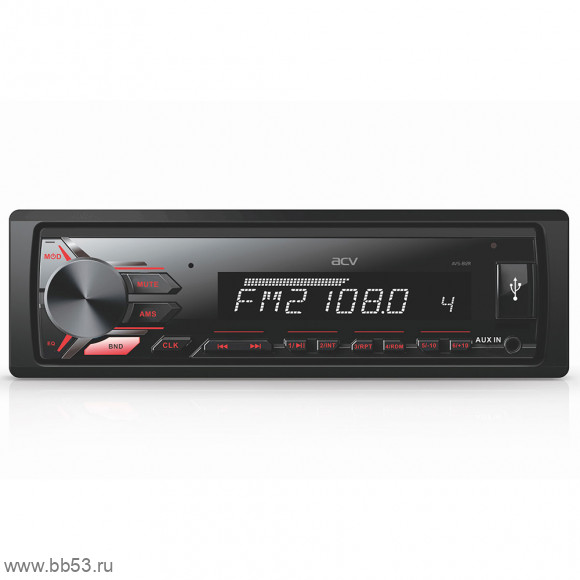 ACV AVS-812R [без CD/mp3/front USB/SD/EQ/красная подсветка/несъемная панель]