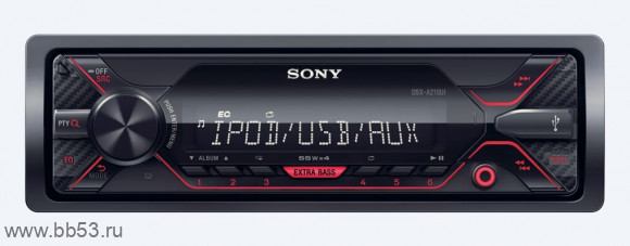 Sony DSX-A210UI [без CD/EXTRA BASS/mp3/FLAC/front USB/AUX/2 RCA/USB 1A/пульт ДУ/красная подсветка]