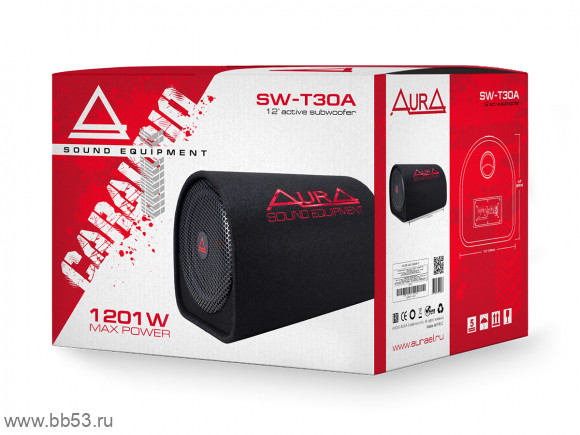 AURA SW-T30A [12"/RMS 121Вт/MAX 1201Вт/фазик/провода в комплекте/компактный корпус труба]