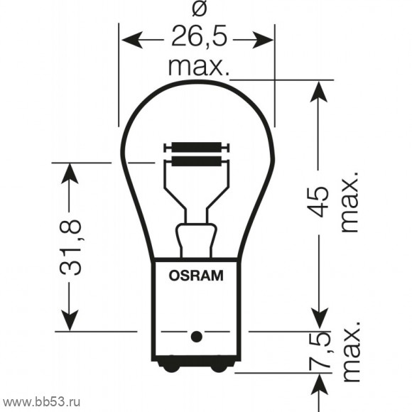 Автолампа P21/5w (BAY15d) 12V Osram ULTRA LIFE x3 7528ULT-02B блистер 2шт.