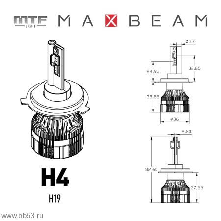 H4 (24V) MTF Light MaxBeam CAN комплект светодиодных ламп CSP 3570/6000K/12V/55W/4250Lm/2шт.