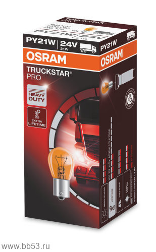 Автолампа PY21w (BAU15s) янтарная 24V Osram 7510TSP TRUCK STAR PRO EXTRALIFE