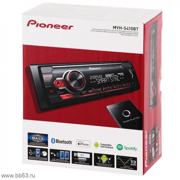 Pioneer MVH-S410BT [без CD/mp3/BT/front USB/2 RCA out/13EQ/красная подсв./2019]