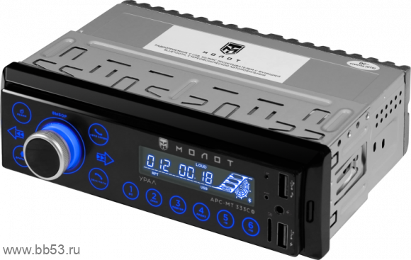 Урал Молот АРС-МТ 333С [без CD/BT/сенс.дисплей/AUX/2USB/EQ/3 RCA/синяя подсветка]