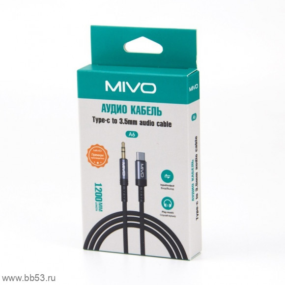 Mivo A6 переходник Type-c -  AUX 3.5 [Кабель стерео/3.5 миниджек/1.2m]