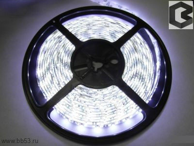 Лента светод. KS-331W SMD 300W влагозащищ. 1м белый (черн.) [3528-300W/12V/можно резать по 3 диода]